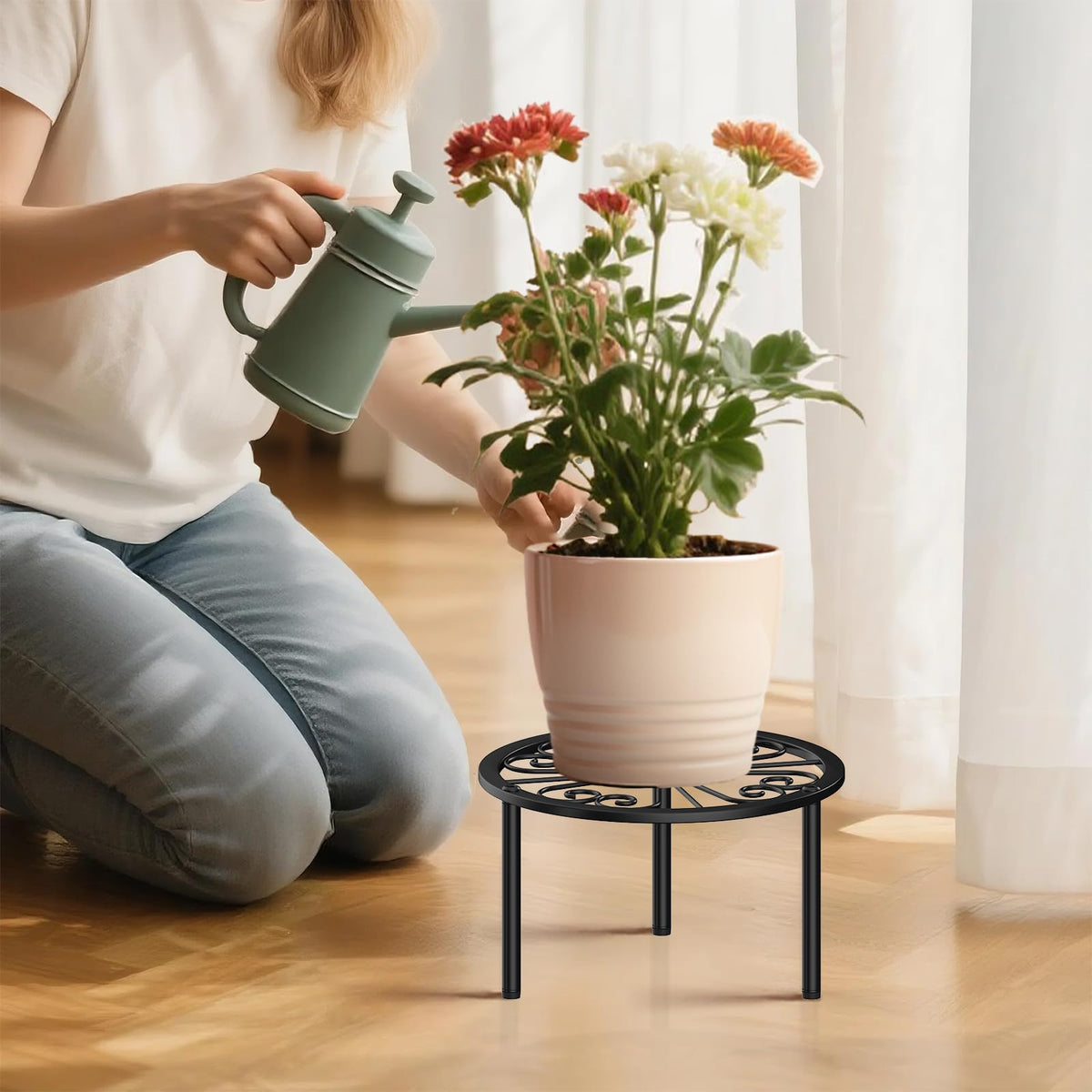 TOSKING plant stand tray detail showing 9.1-inch base.