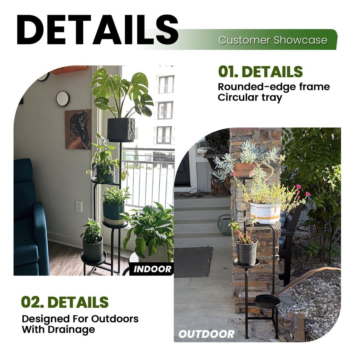 TOSKING metal flower-pot holder shelf supports multiple pots without crowding.