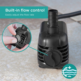 TotalPond 140 GPH pump flow control adjustment enables precise fountain tuning.