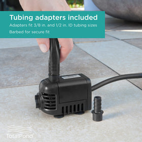 TotalPond 140 GPH pump operates quietly for peaceful outdoor spaces.