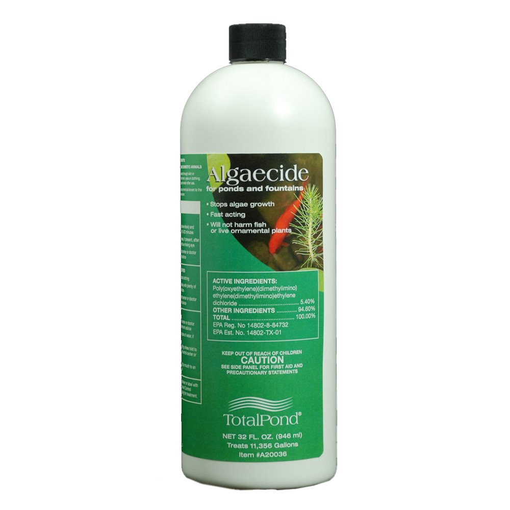 TotalPond A20036 pond algaecide bottle helps curb algae growth for clearer pond water.