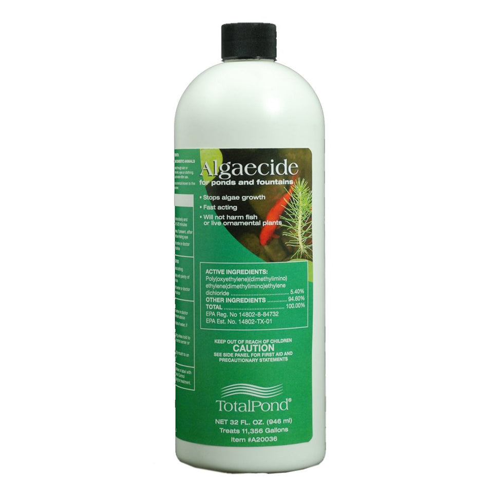 TotalPond A20036 pond algaecide bottle helps curb algae growth for clearer pond water.