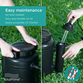 TotalPond outdoor installation scenario illustrates versatile pond setup options.