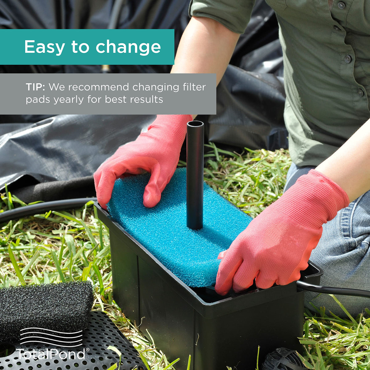 TotalPond replacement pads installation for easy pond maintenance