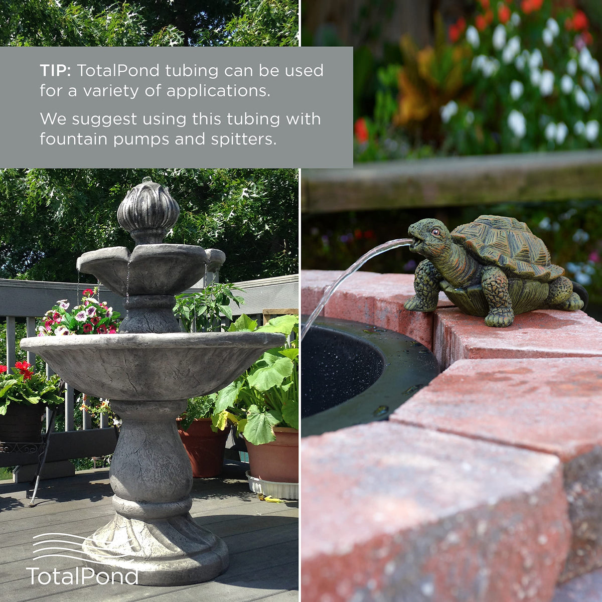 TotalPond vinyl tubing safe for fish and plants during water routing.