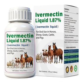 Totoketty ivermectin 1.87 percent liquid bottle for simple deworming in horses and livestock.