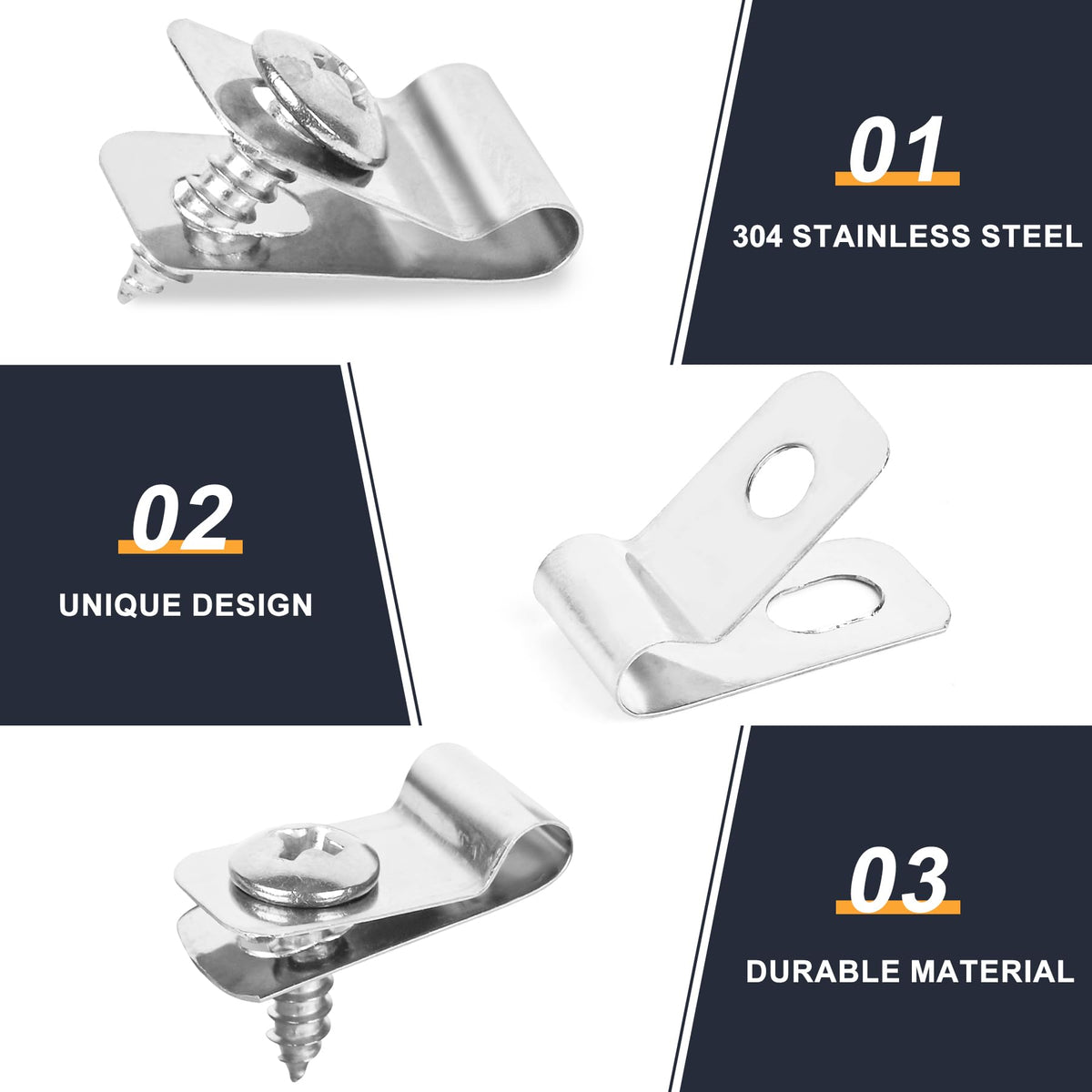 Closeup of Tottist stainless steel clamps showing rust resistant finish