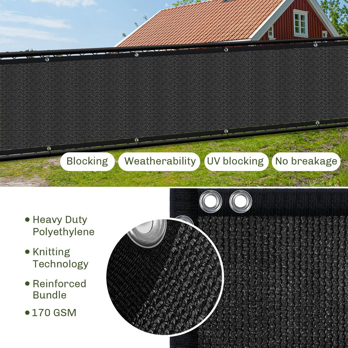 TOTU privacy net edges reinforced with 3-inch strapping for secure mounting.