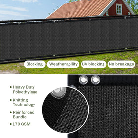 TOTU privacy net edges reinforced with 3-inch strapping for secure mounting.