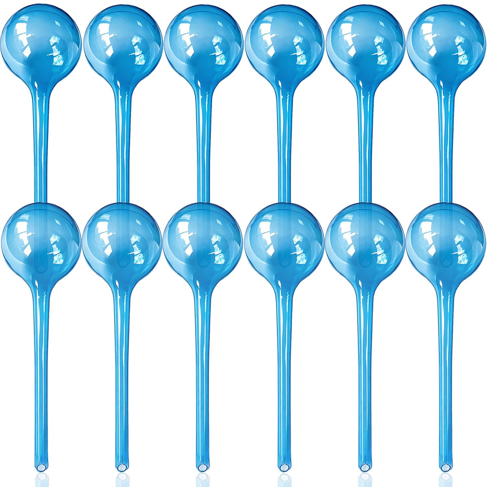 TOTYAO watering globe clear blue in-use, self-watering solution for indoor potted plants.