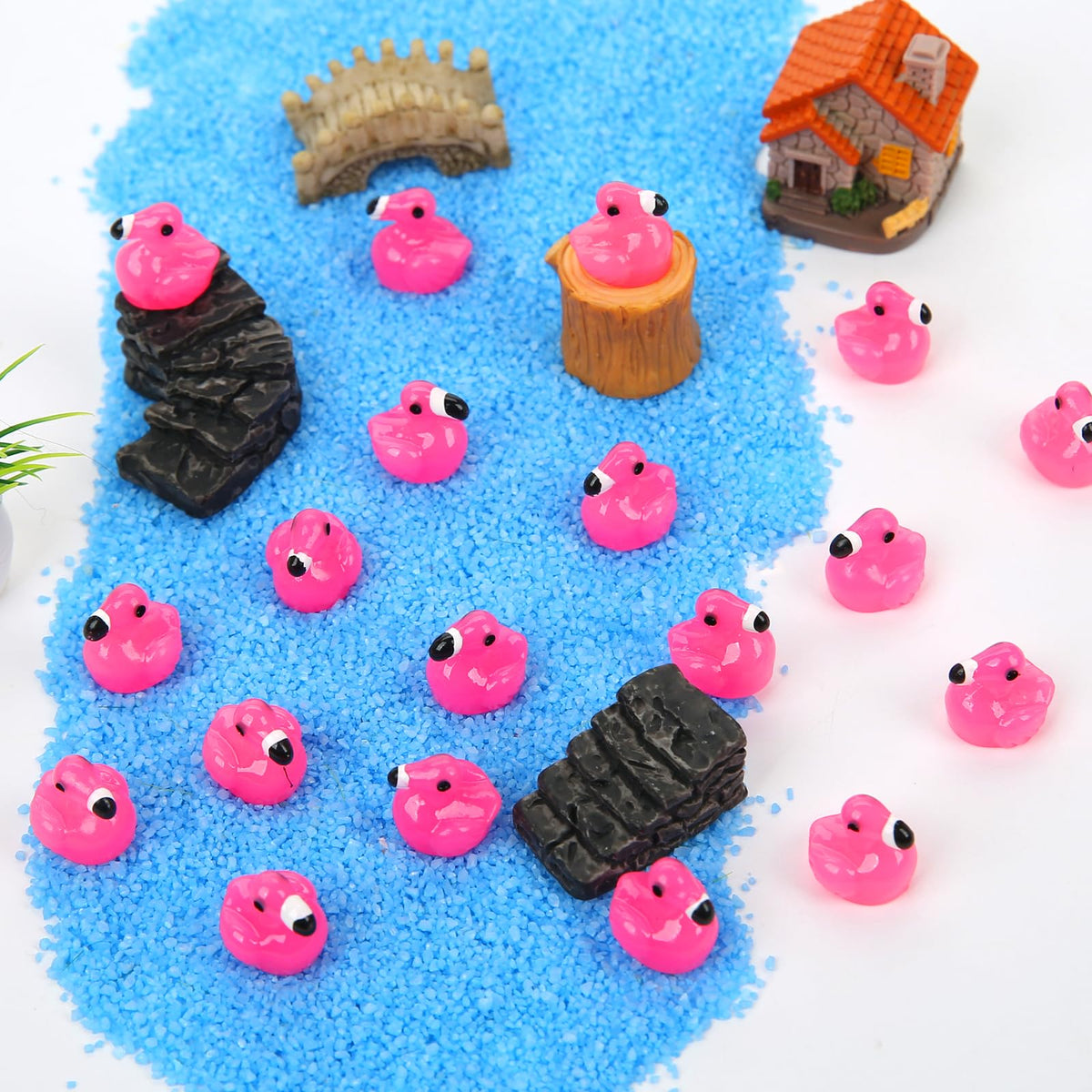 Touch Top pink mini flamingos ideal for dollhouses and micro landscapes.