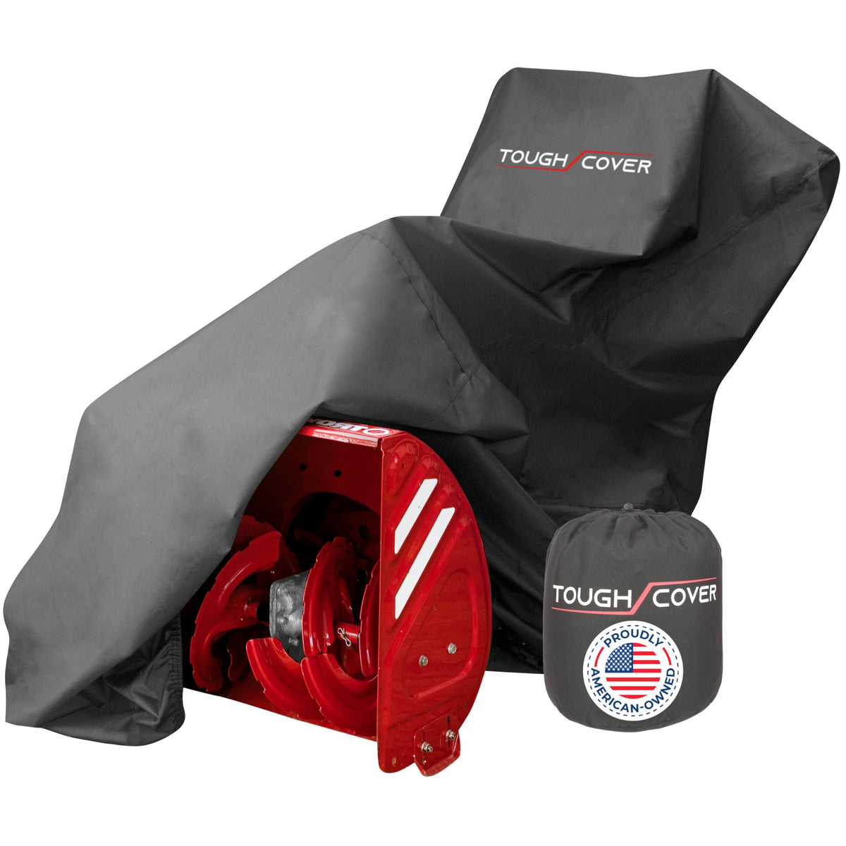Tough Cover 600D snow blower cover front view protecting up to 70 inch models from rain