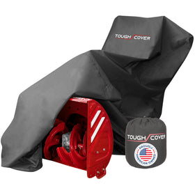 Tough Cover 600D snow blower cover front view protecting up to 70 inch models from rain