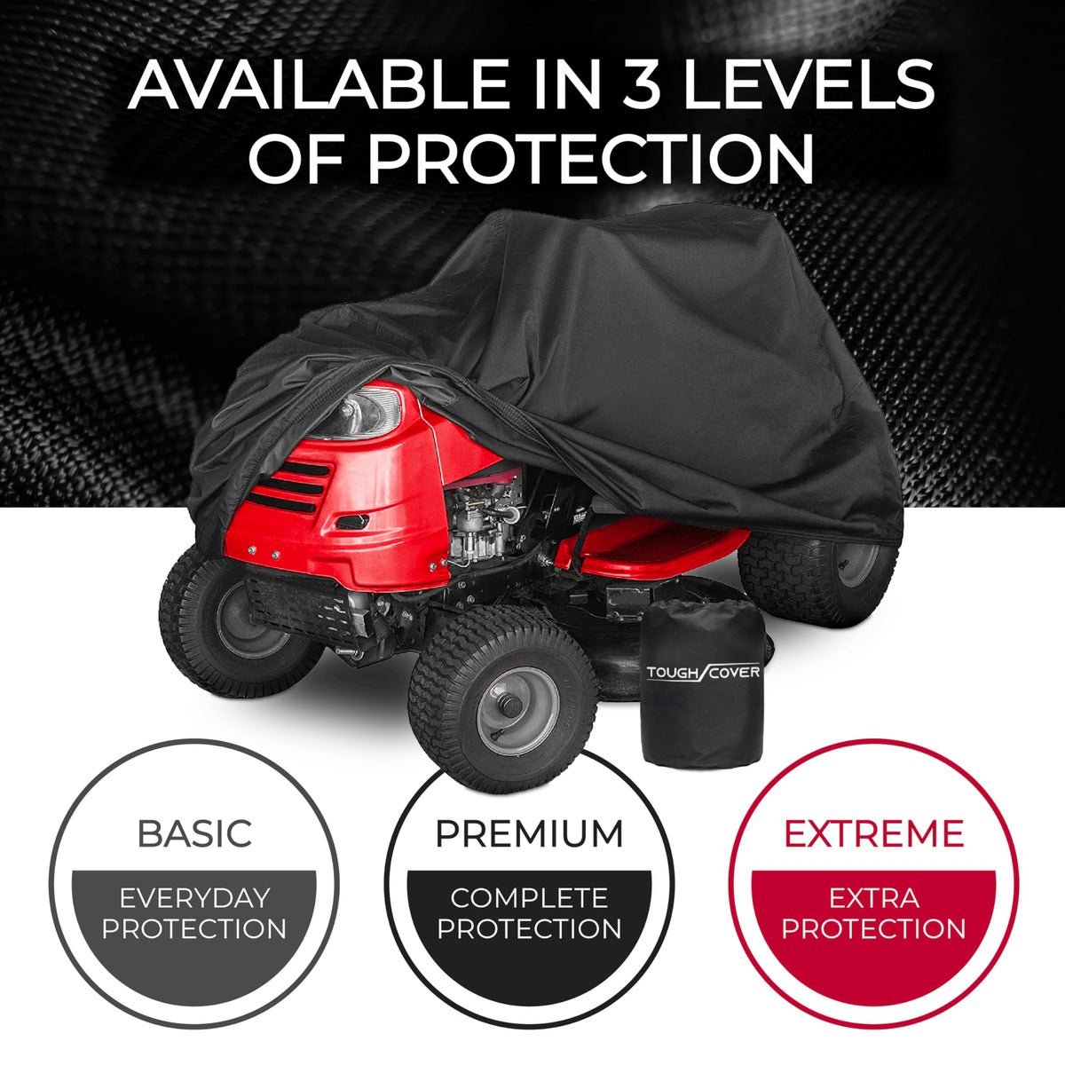 Carrying bag included with Tough Cover for compact storage of tractor accessories.