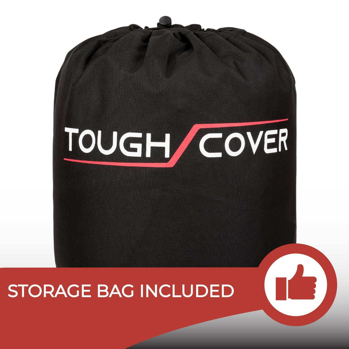 Tough Cover shields outdoor gear around a mower storage area.