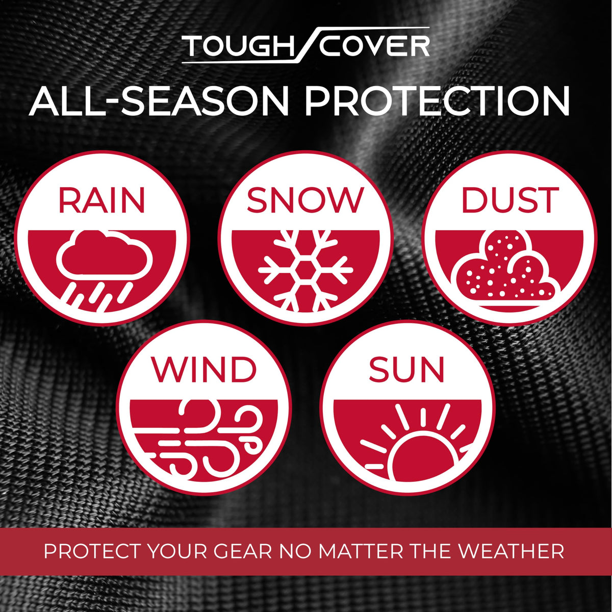 Tough Cover universal fit for tractors shows flexible, space-saving storage.