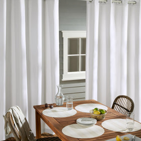 Town and Country Basics Cabana curtains grommet top demonstrate easy rod compatibility and tidy drape