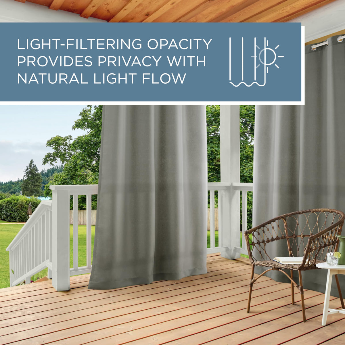 Town & Country Basics Cabana indoor/outdoor curtains in a versatile space