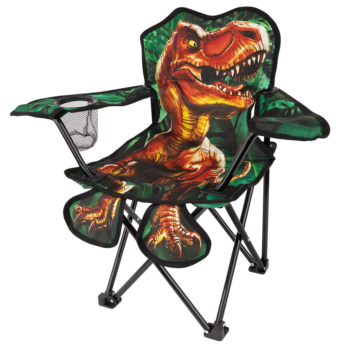 Toy To Enjoy outdoor dinosaur chair open for kids at camp, comfortable and stable.