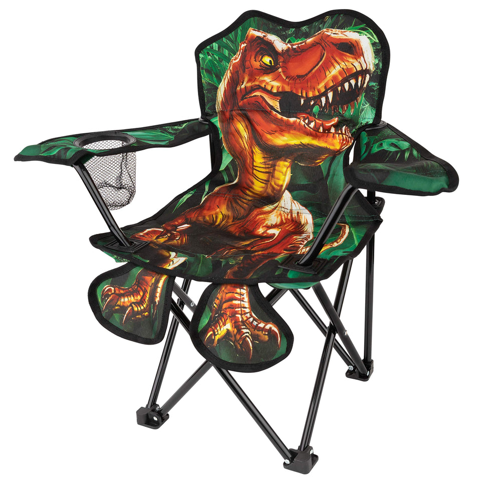 Toy To Enjoy outdoor dinosaur chair open for kids at camp, comfortable and stable.