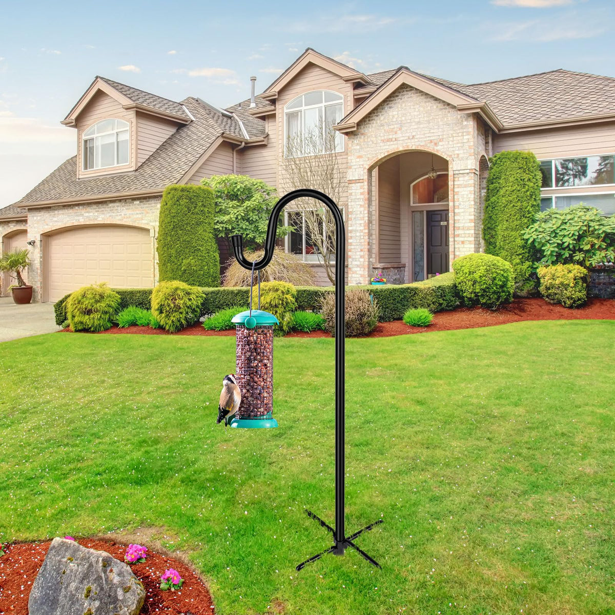 ToyHotels shepherd hook showcases wind chimes for outdoor sound