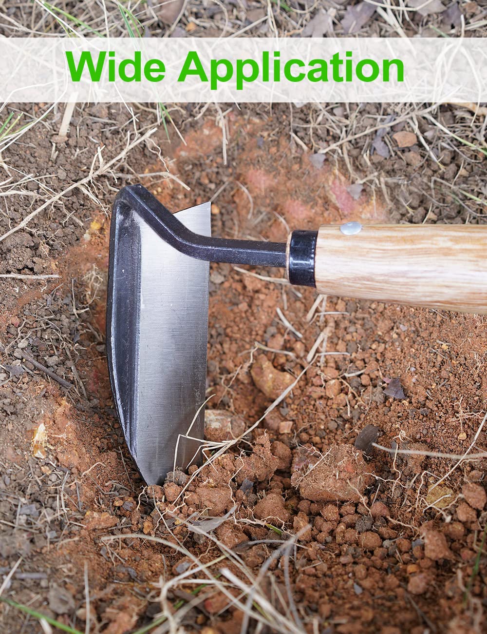 TOYPOPOR weeding sickle hoe in action in a narrow garden bed.