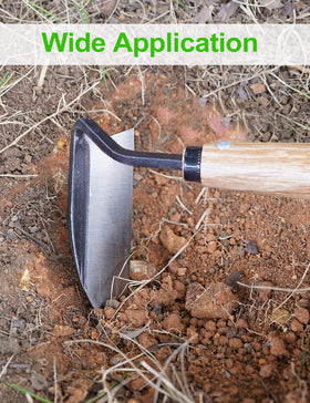 TOYPOPOR weeding sickle hoe in action in a narrow garden bed.