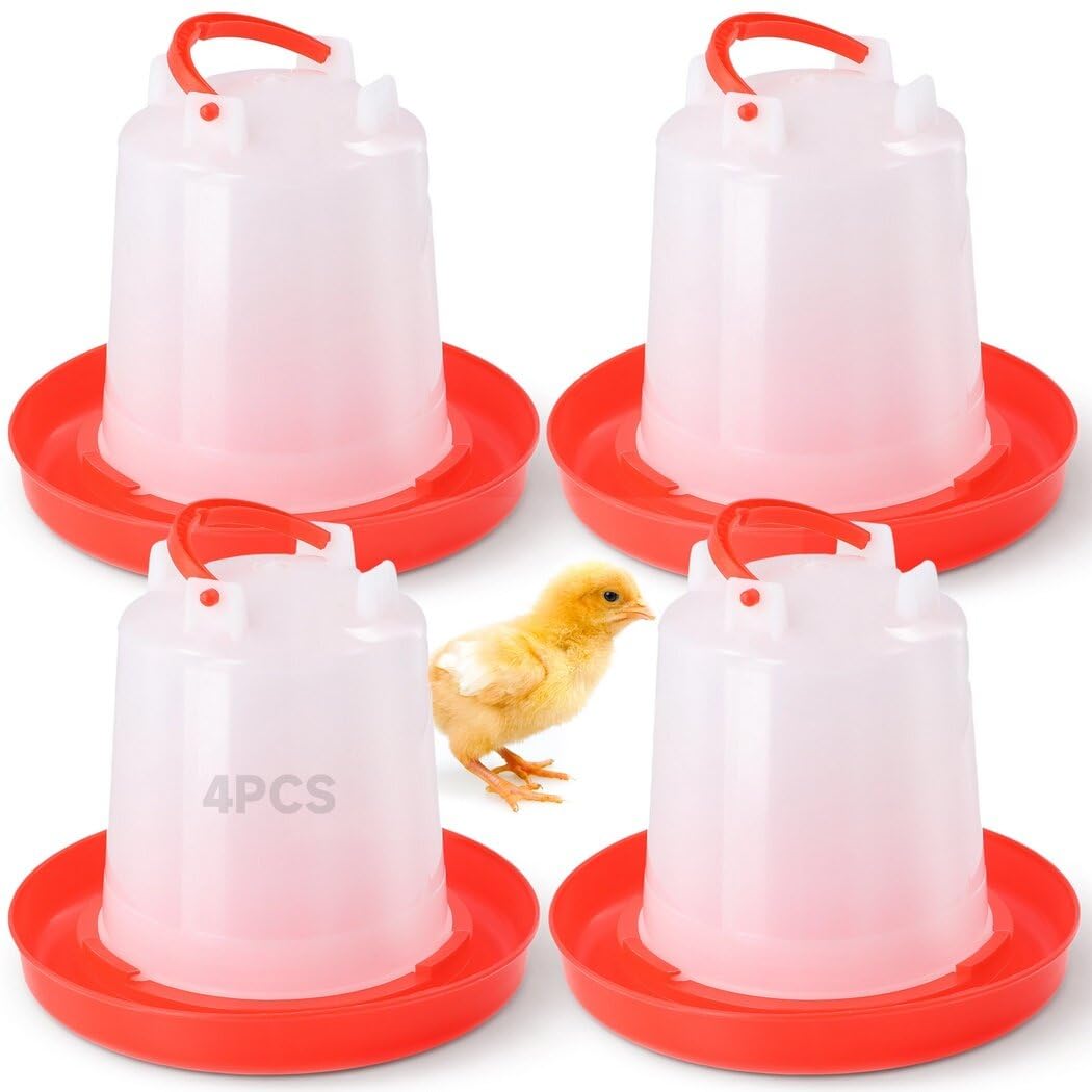 Toyosport 4-pack chick waterer with 1L capacity keeps chicks hydrated safely.
