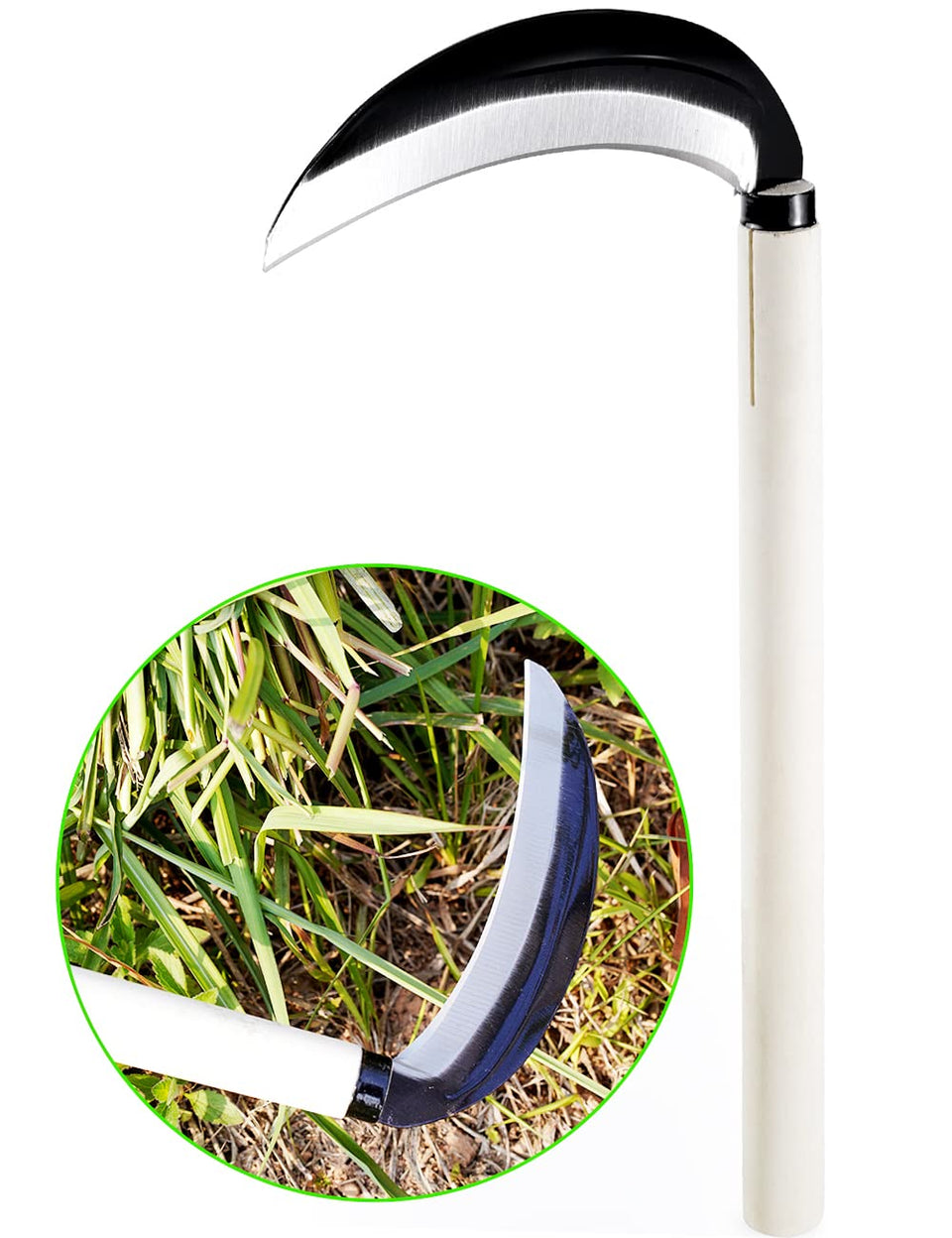 TOYPOPOR carbon steel grass sickle with 15-inch blade for precise weed cutting.