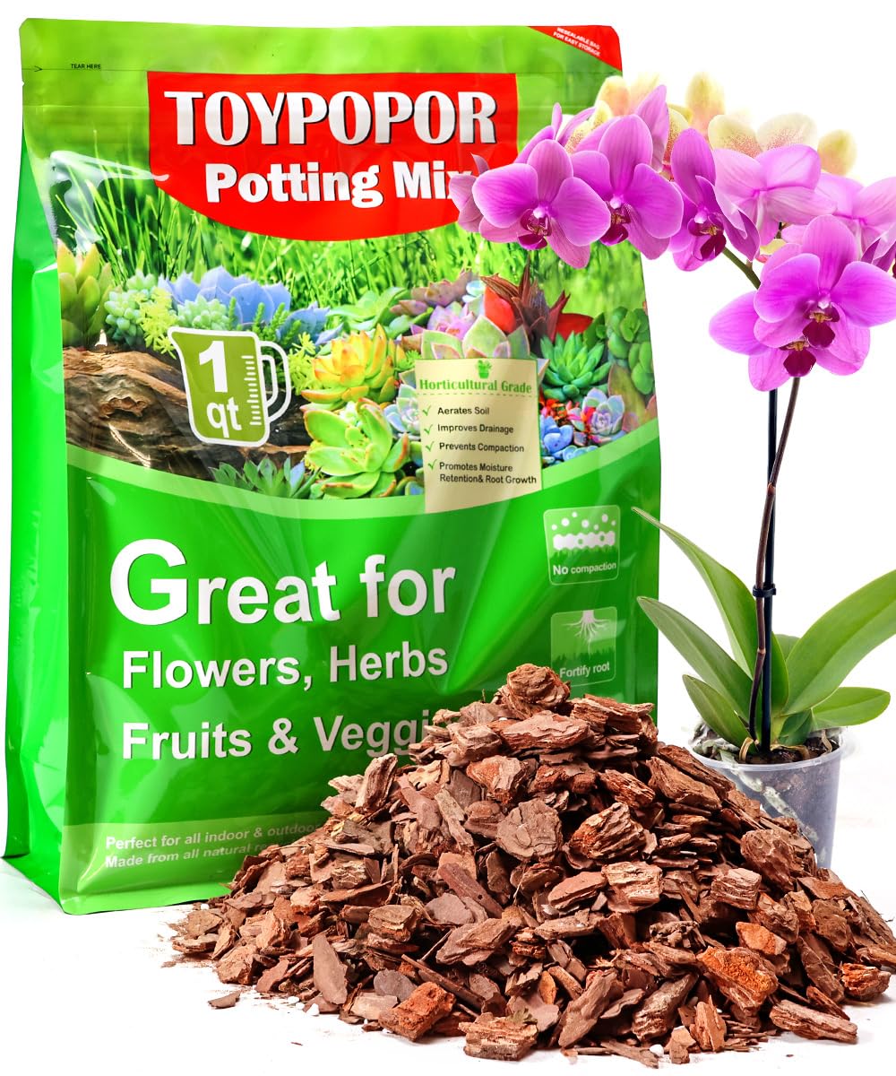 TOYPOPOR Orchid Bark with Perlite 1qt promotes healthy root air circulation.