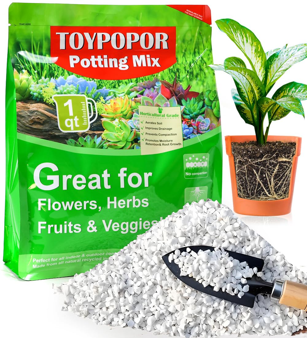 TOYPOPOR Perlite 3-6mm bottle poured into potting mix to improve drainage.
