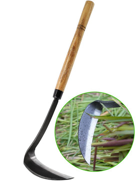 TOYPOPOR Japanese weeding sickle blade close-up for precise root cutting.