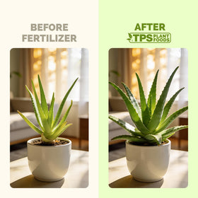 TPS NUTRIENTS Aloe Fertilizer label close-up highlights USA-made formula.