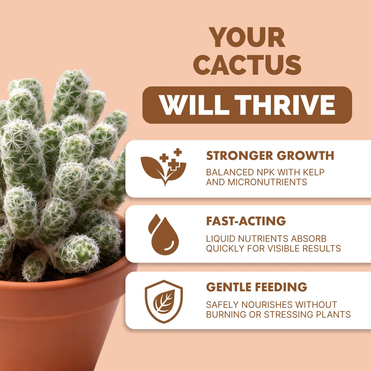 TPS NUTRIENTS Cactus Fertilizer label shows clear usage for gentle desert plant feeding.