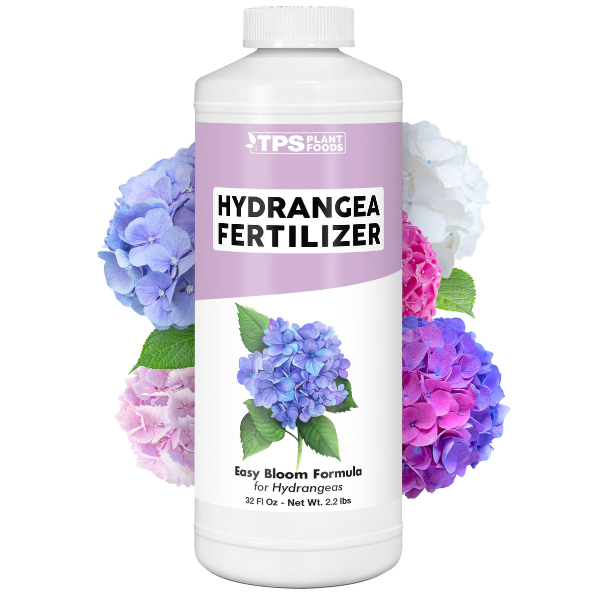 TPS NUTRIENTS Hydrangea Fertilizer bottle pour demonstrates controlled application for bigger blooms