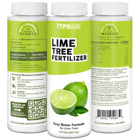 TPS NUTRIENTS Lime Tree Fertilizer applied to a potted lime tree on a patio.