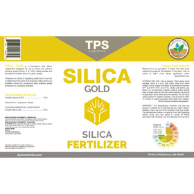 TPS NUTRIENTS Silica Gold label close-up highlights premium formulation for plant strength.