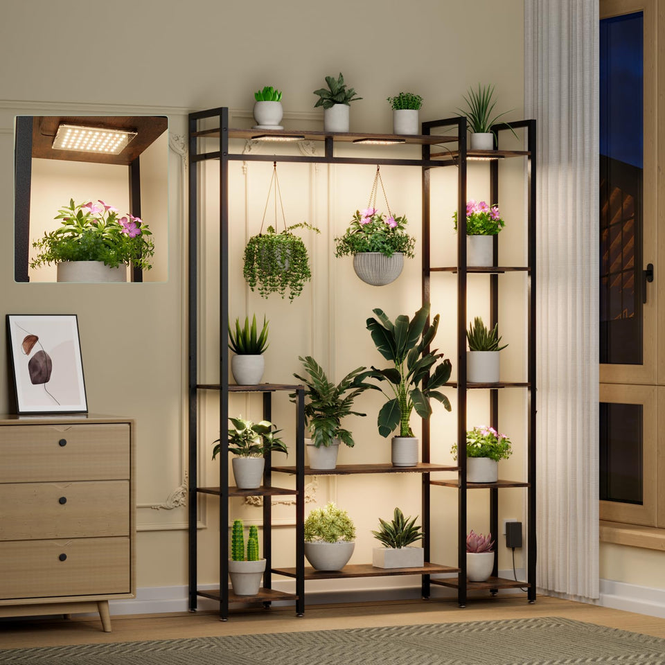TQFLXUJO 11-tier plant stand with grow lights displaying multiple pots clearly.