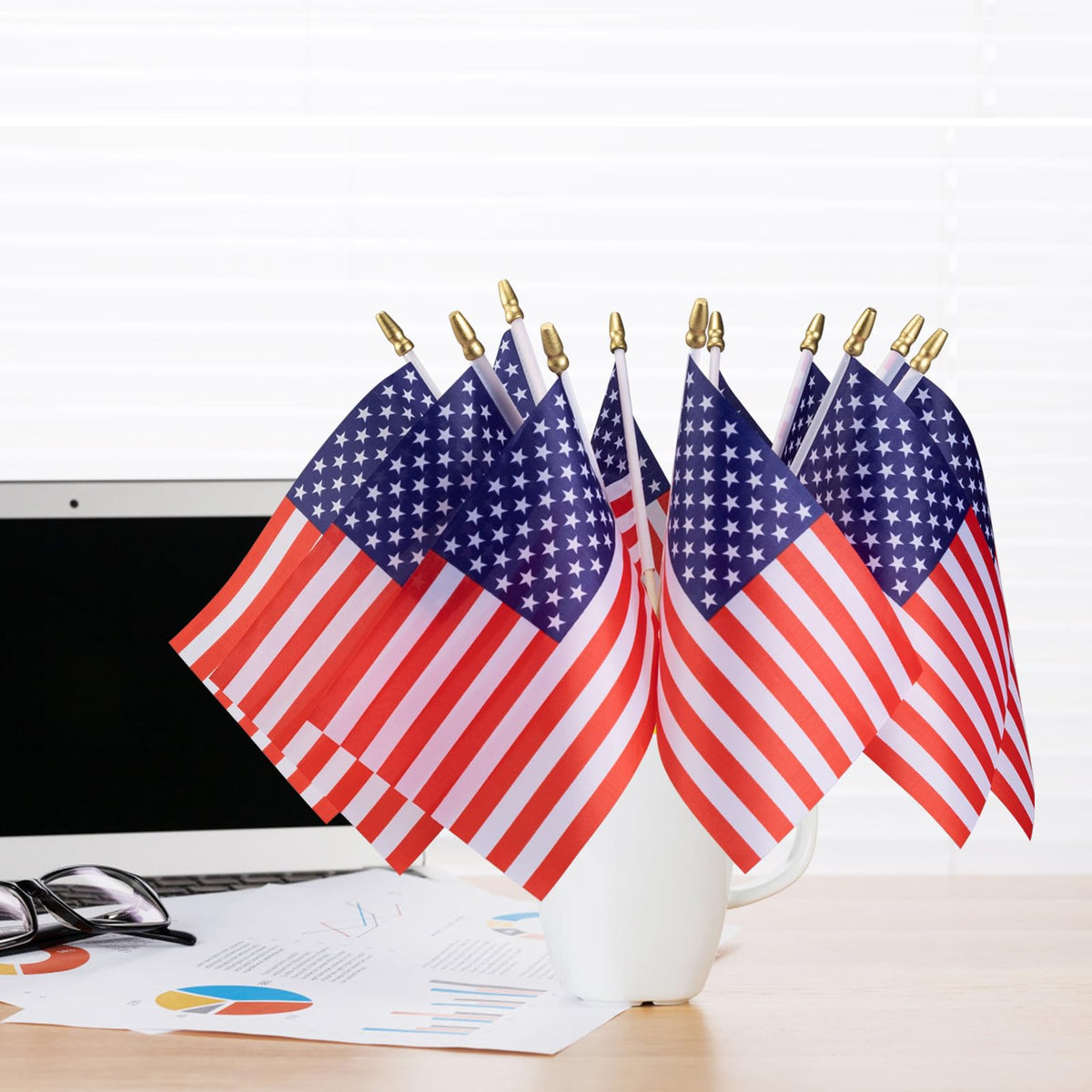 TRA 5x8 inch flag on a 12 inch stick for easy hand-held display.