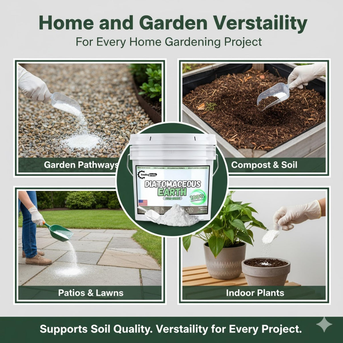 TradeGrade diatomaceous earth applied to garden soil to improve texture.