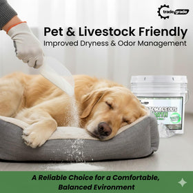 TradeGrade diatomaceous earth in pet bedding area for freshness.