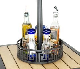 Trademark Innovations powder-coated steel umbrella tray adds sturdy support for drinks and condiments