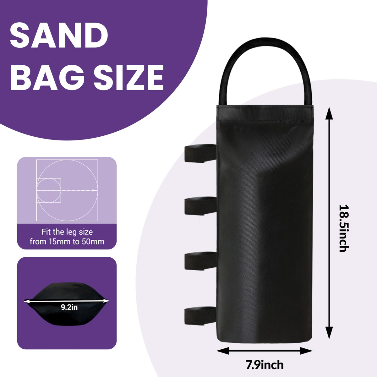 Tradesparker canopy weights with integrated carry handle for easy transport when filled.