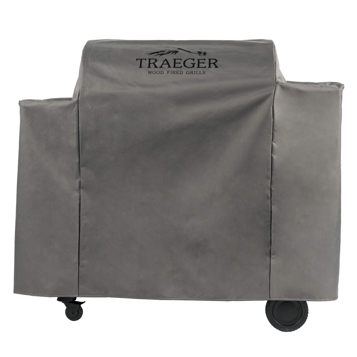 Traeger BAC513 full-length grill cover shields Ironwood 885 from rain and sun.