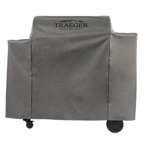 Traeger BAC513 full-length grill cover shields Ironwood 885 from rain and sun.