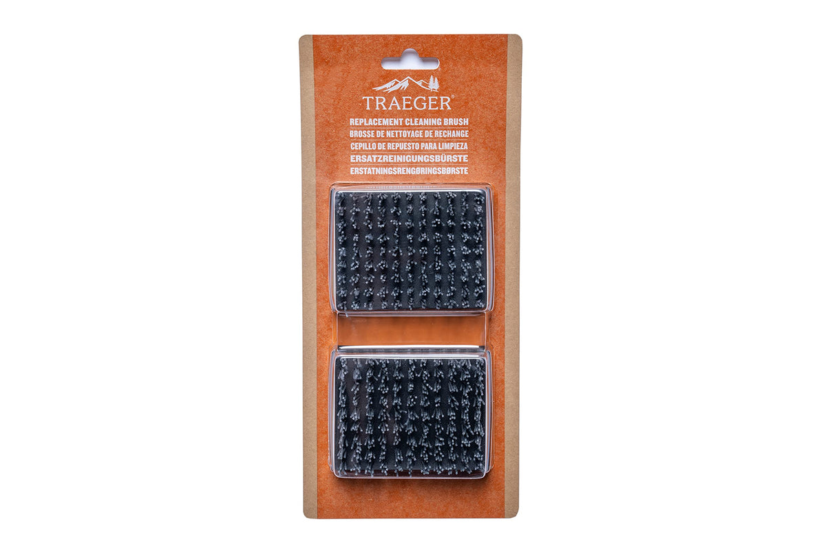 Traeger BAC599 replacement brush head closeup with durable nylon bristles protecting grates.