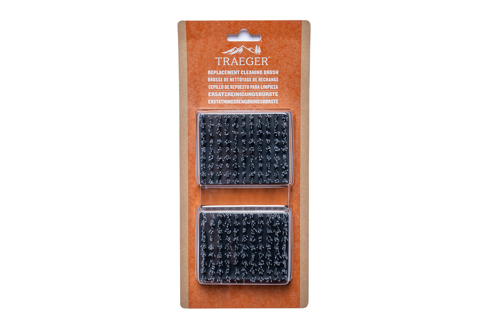 Traeger BAC599 replacement brush head closeup with durable nylon bristles protecting grates.