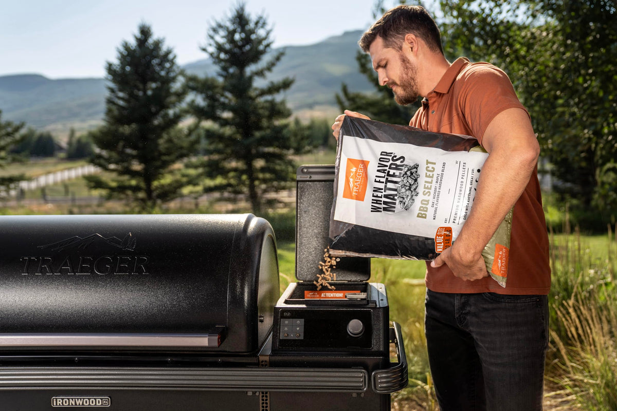 Traeger BBQ Select wood blend oak-hickory-maple shows flavor foundations for beef and more.