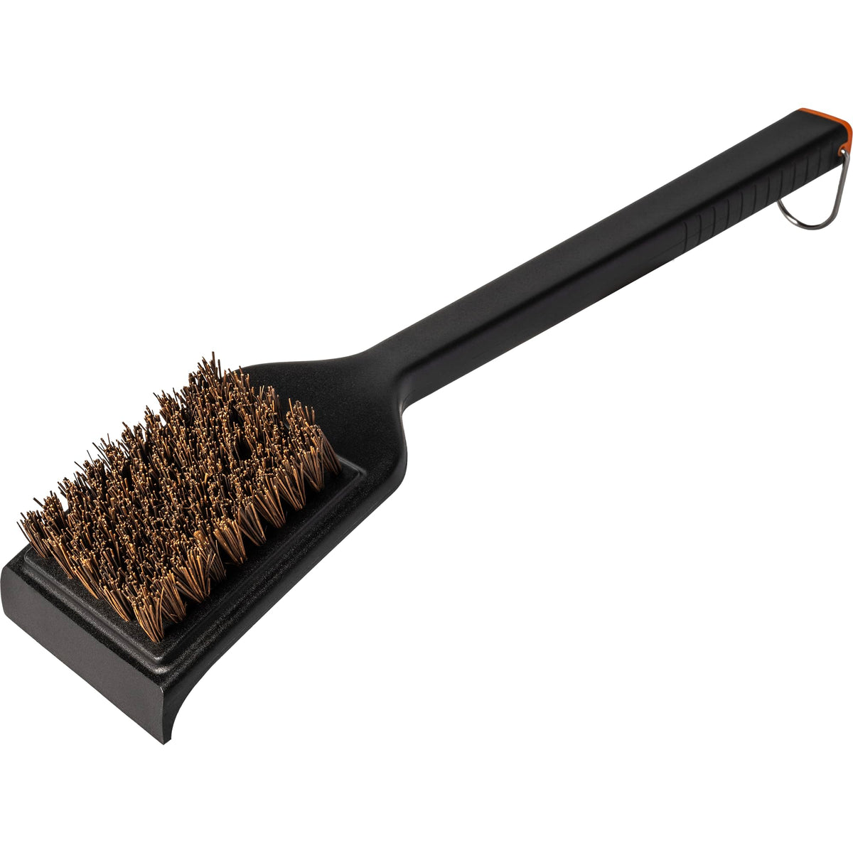 Traeger flat-top grill cleaning with Palmyra bristles for flat surfaces.