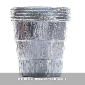 Disposable aluminum liner material reduces mess in grease bucket.